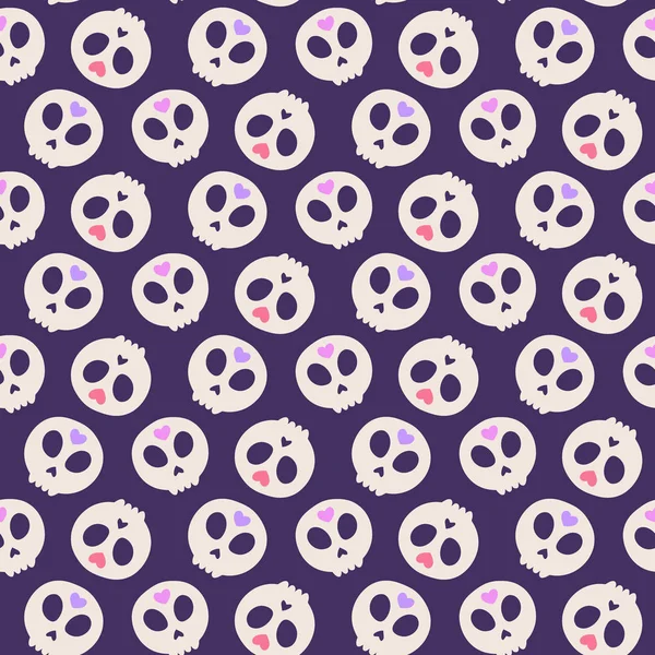 Seamless vector pattern with skulls and hearts — Stock Vector