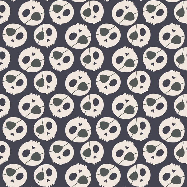 Seamless vector pattern with skulls with eye patch — Stock Vector