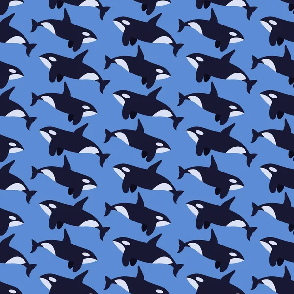 Killer whale flat vector seamless pattern — Stock Vector