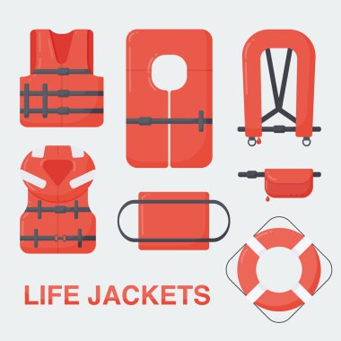 Life jacket vector flat set clipart