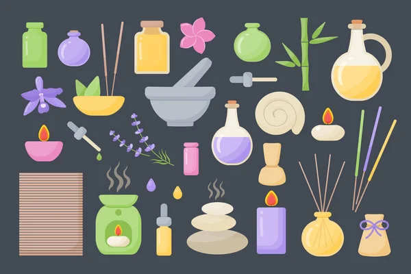 Conjunto de iconos planos de vectores de spa y aromaterapia — Vector de stock