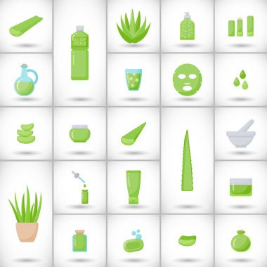 Aloe vera düz vector Icons set