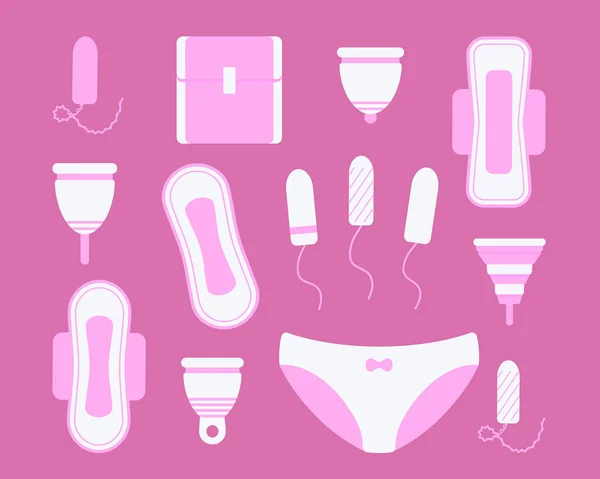 Set di icone vettoriali piatte per l'igiene femminile — Vettoriale Stock