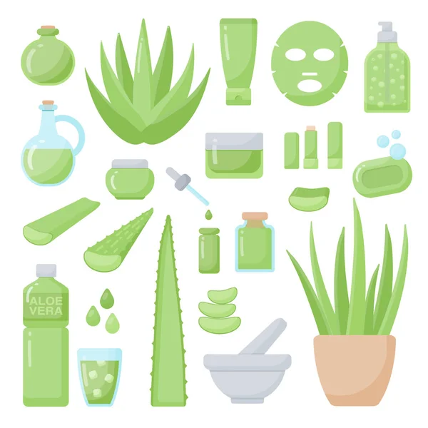 Set di icone vettoriali piatte di aloe vera — Vettoriale Stock