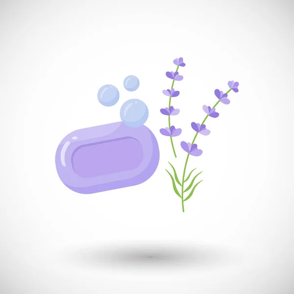 Jabón de lavanda con burbujas vector icono plano — Vector de stock