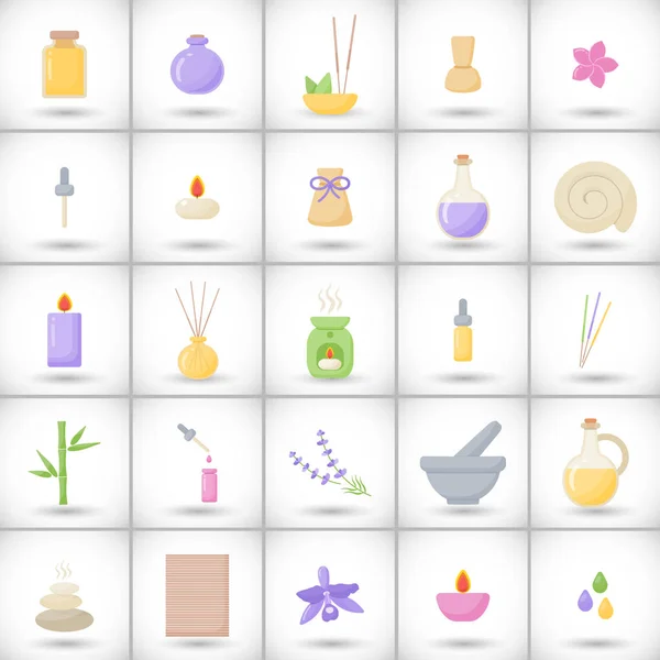 Spa en aromatherapie vector platte icons set — Stockvector