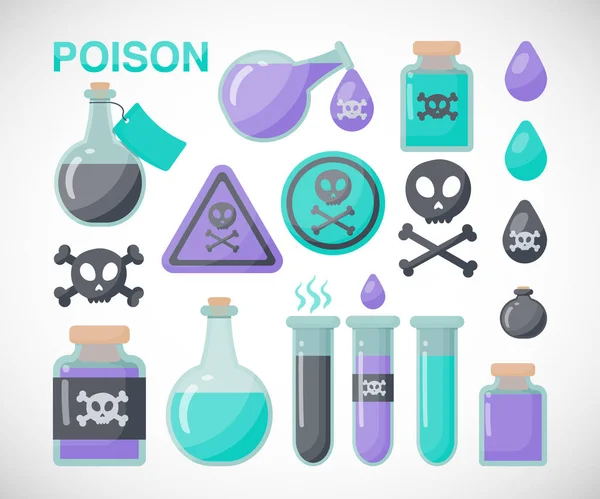 Poison vector flat icon set — Stock Vector