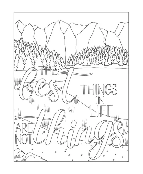 Dibujo para colorear libro con paisaje de montaña y lago — Vector de stock