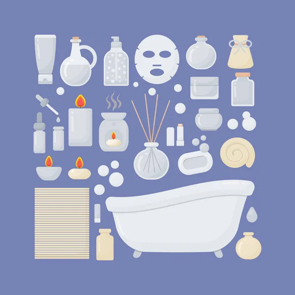 Cuarto de baño vector iconos planos conjunto — Vector de stock