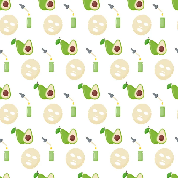 Avocado olie gezichtsmasker vector naadloze patroon — Stockvector