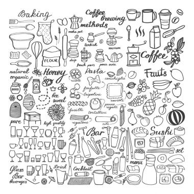 Büyük gıda kümesi kroki, gıda çizimlerinin doodle 