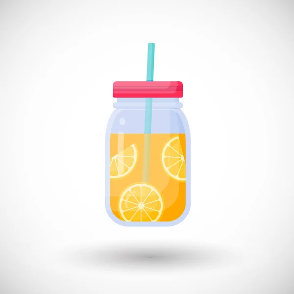 橙汁在梅森罐子矢量平面图标 — 图库矢量图片