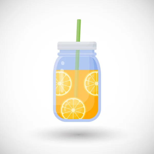 橙汁在梅森罐子矢量平面图标 — 图库矢量图片