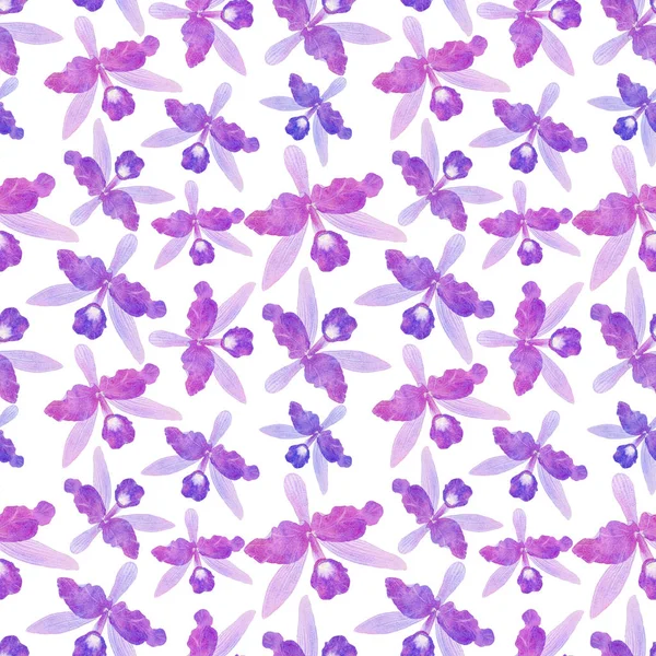 Watercolor seamless pattern with orchids — Stock Photo, Image