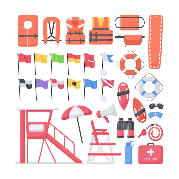 Cankurtaran ekipman düz vector Icons set