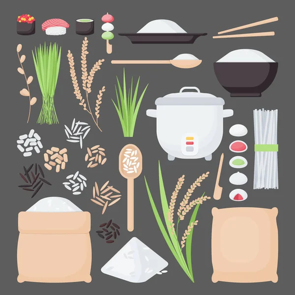 Arroz vector plano icono conjunto — Vector de stock