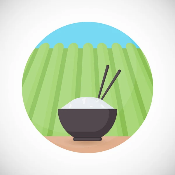 Tazón de arroz con palillos vector icono plano — Vector de stock