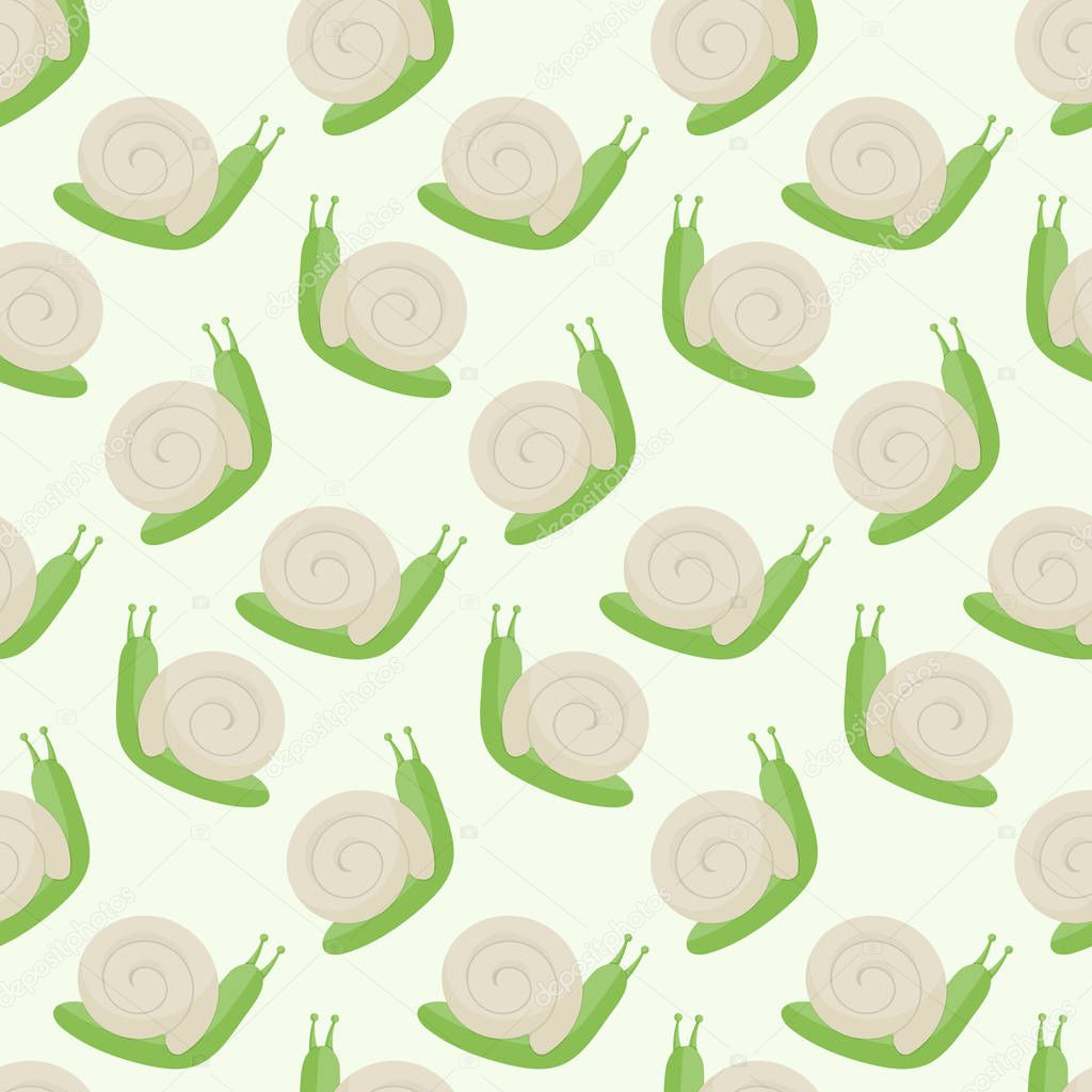 Seamless vector pattern with snail, flat design illustration, swatch inside