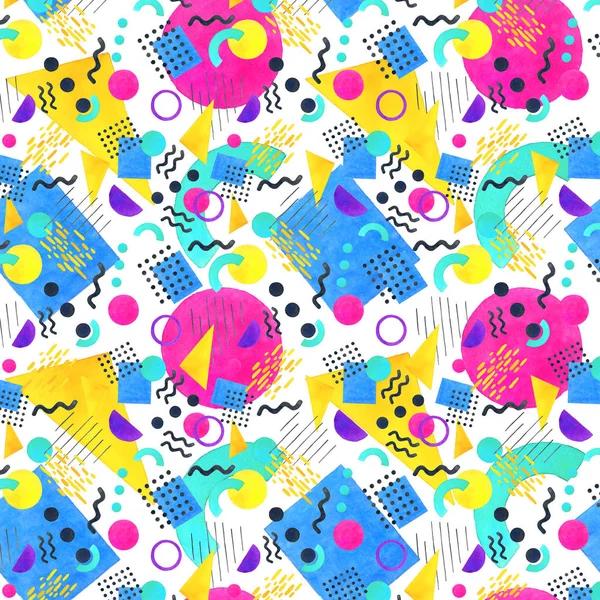 Memphis seamless pattern of geometric shapes 80's-90's styles on