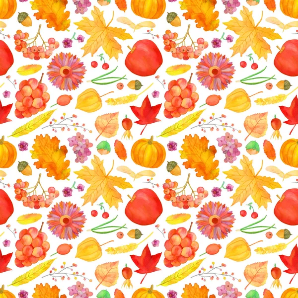 Rustic fall seamless pattern, autumn watercolor background