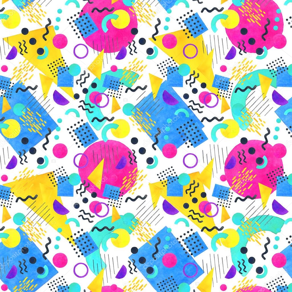 Memphis seamless pattern of geometric shapes 80's-90's styles on