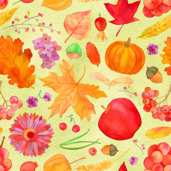 素朴な秋のシームレスなパターン、秋水彩画背景 — ストック写真