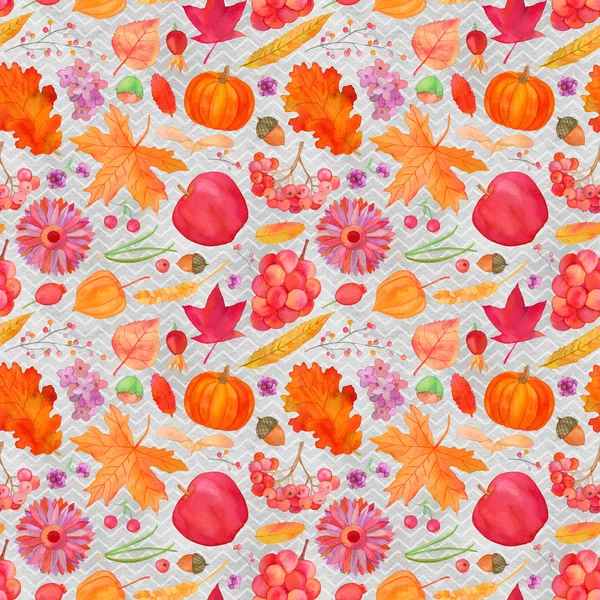 Rustic fall seamless pattern, autumn watercolor background