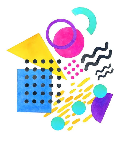 Memphis geometrik şekiller düzenleme, suluboya resim