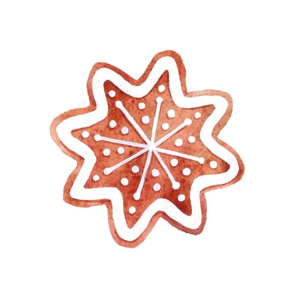 Watercolor snowflake gingerbread cookie — Stock Photo, Image
