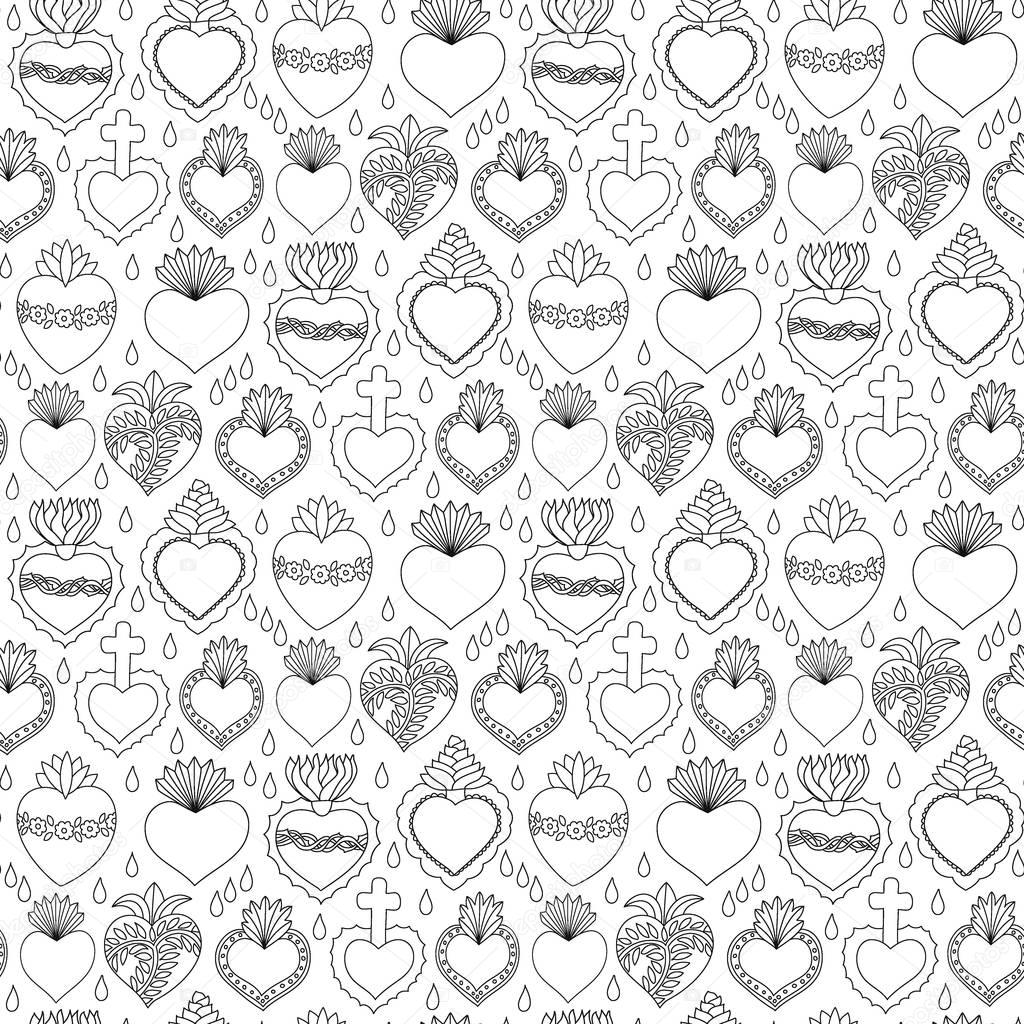 Sacred heart vector seamless pattern