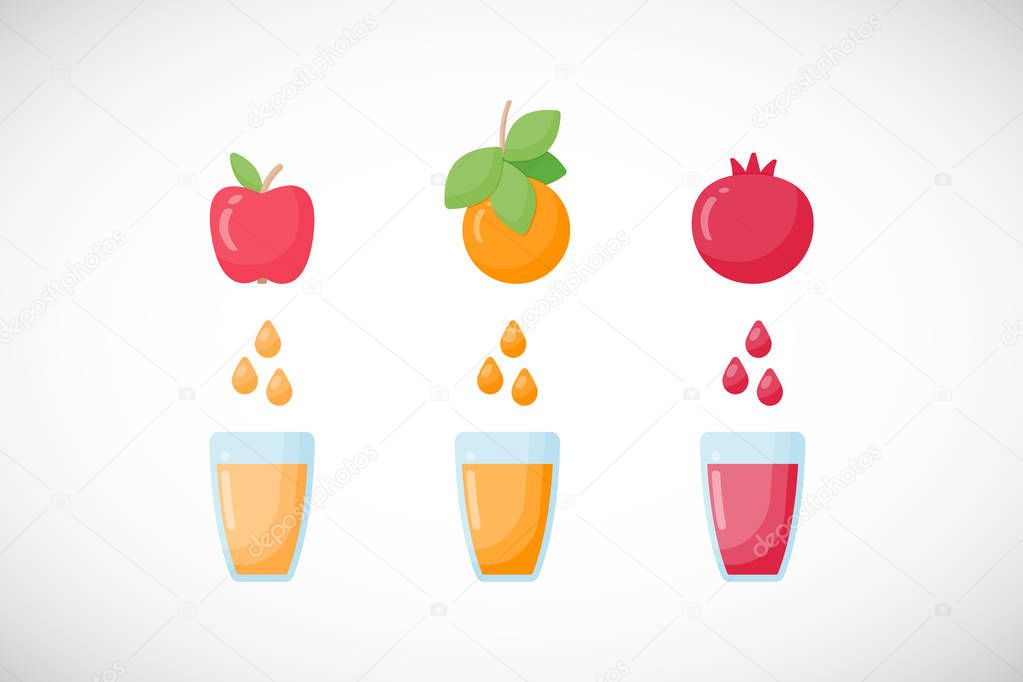 Fruit fresh juice vector flat icon set