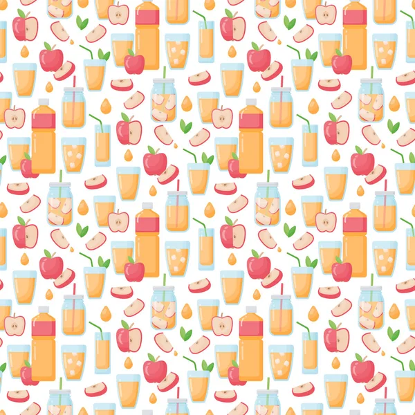 Apple Juice Vector Seamless Pattern Flat Design Apple Juice Apples — Stock Vector