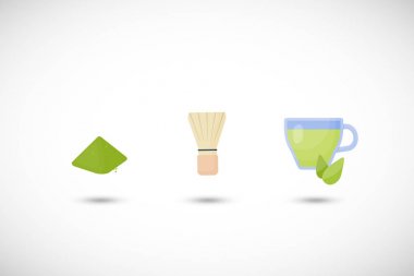 Matcha çay toz vektör düz Icon set