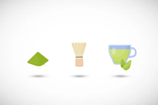 Matcha thé poudre vecteur plat icône ensemble — Image vectorielle