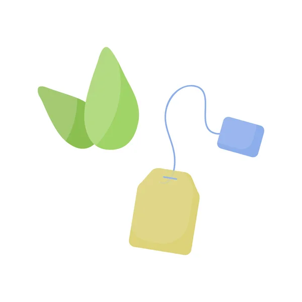 Sac de thé et feuilles vecteur plat icône ensemble — Image vectorielle