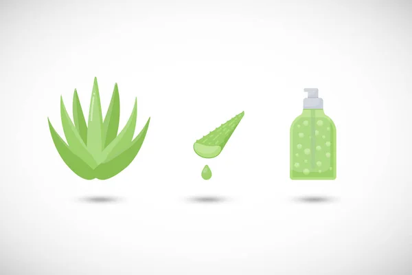 Set di icone piatte vettoriali in gel di aloe vera — Vettoriale Stock