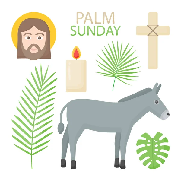 Palm Sunday vector flat icon set — Stock Vector