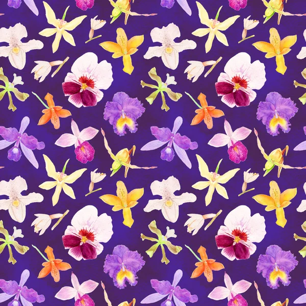Orchid seamless pattern watercolor illustration — Stock Photo, Image