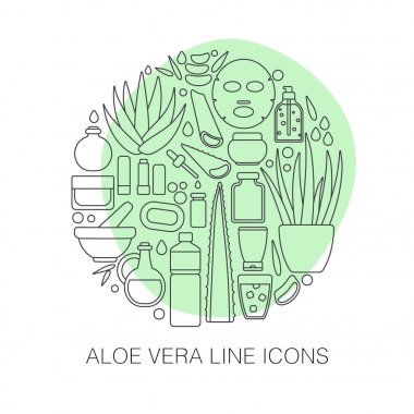 İnce çizgi Icon set - aloe vera bitki ve ürünleri