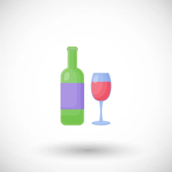 Wine bottle and glass flat vector icon — Stock Vector