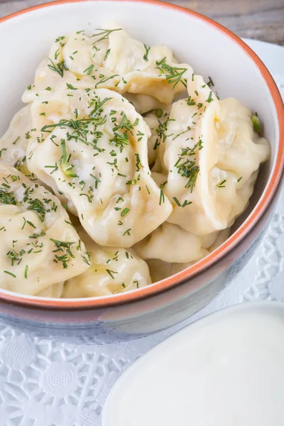 Párolt gyoza egy tál — Stock Fotó