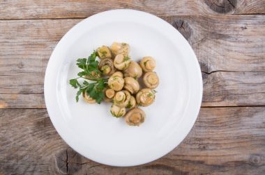 Beyaz tabakta konserve mantar