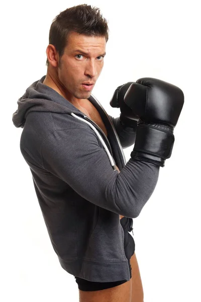 Muscular man with  boxer gloves — Stock Photo, Image