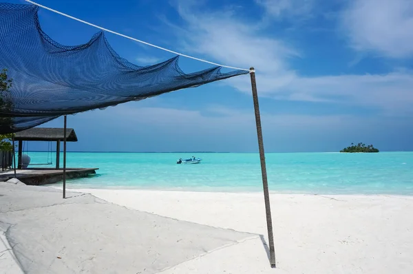 Морской Пейзаж Мальдивского Острова Белый Песок Голубая Лагуна Чистая Польза — стоковое фото