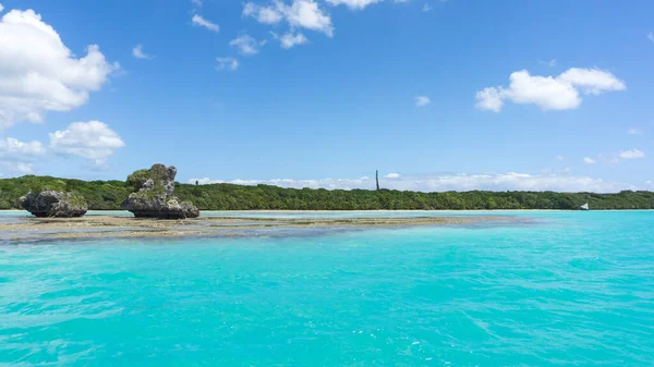 Kustlandskap Berömda Upi Bay Kaledonien Turkos Lagun Typiska Stenar Blå — Stockfoto