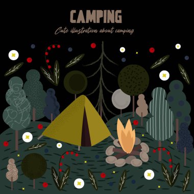 Kamp hakkında sevimli vektör illüstrasyonu