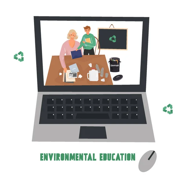 Educazione Ambientale Educazione Online Insegnante Studente Che Classificano Rifiuti Portarli — Vettoriale Stock