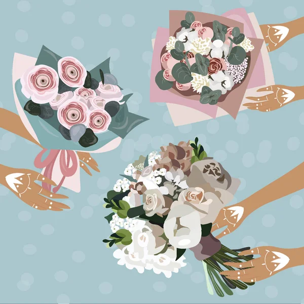 Fresh Flat Vector Set Wedding Ανθοδέσμες — Διανυσματικό Αρχείο