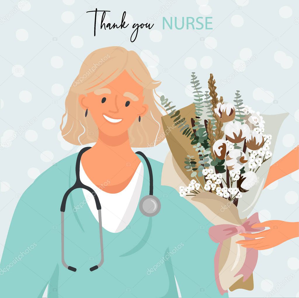 International Nurses Day. Nice vector card with thanks for fighting pandemic. Thank you doctor and nurse.