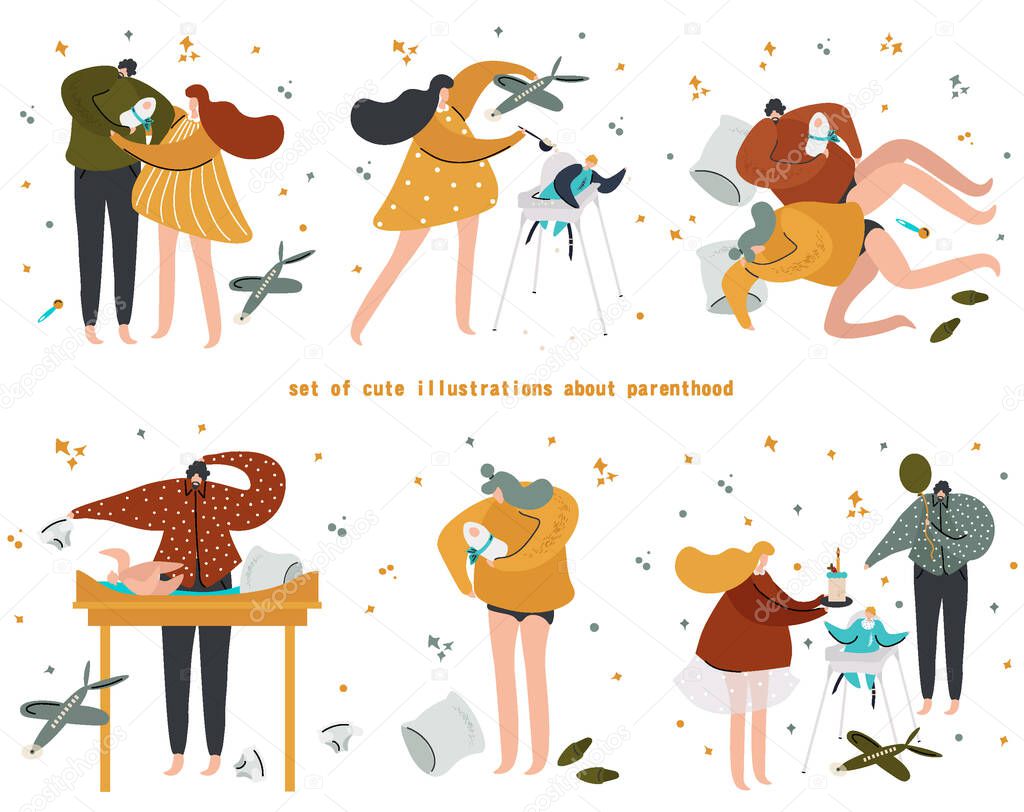Set of cute vector illustrations about parenthood